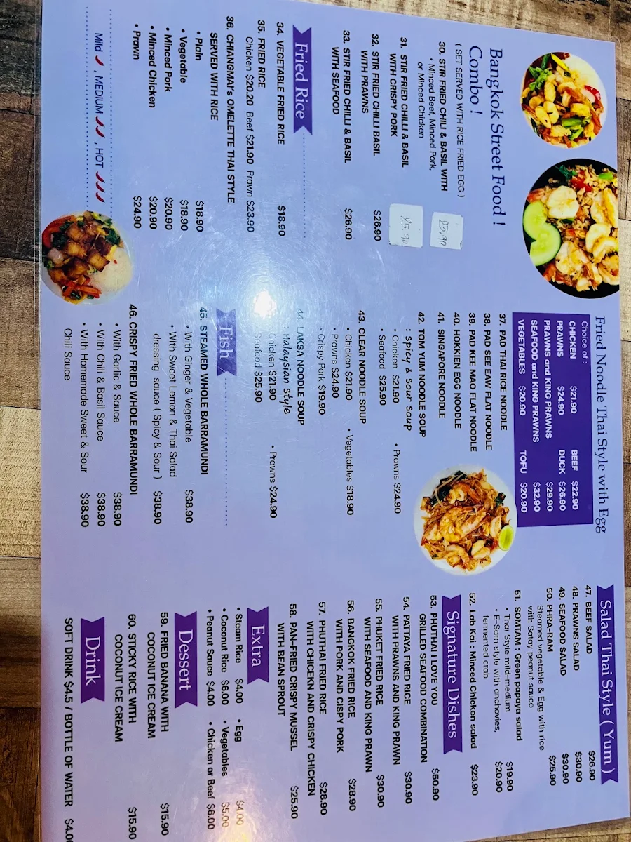 Menu, Phu Thai Restaurant