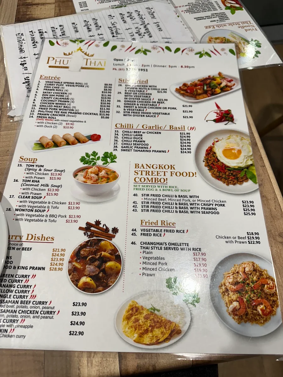 Menu, Phu Thai Restaurant