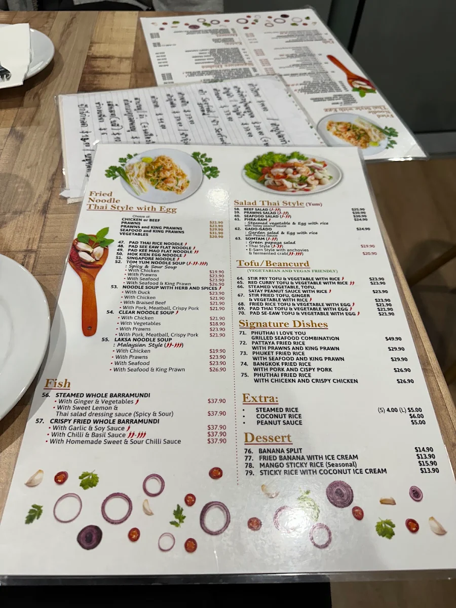 Menu, Phu Thai Restaurant