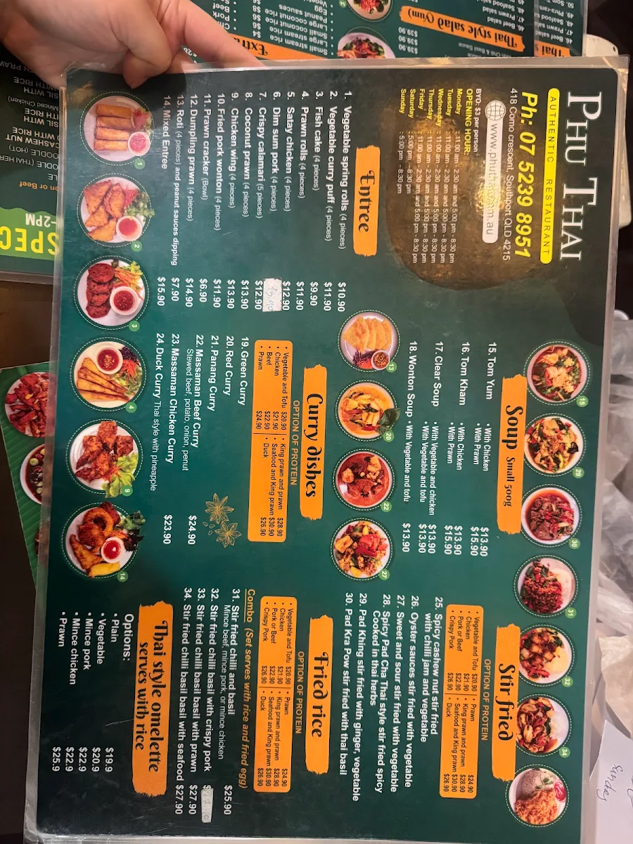 Menu, Phu Thai Restaurant