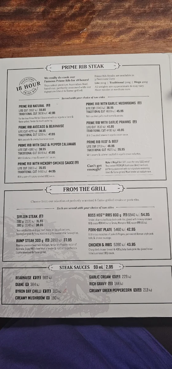 Menu, Hog's Breath Cafe Morayfield