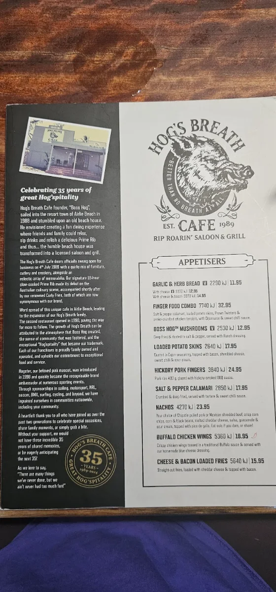 Menu, Hog's Breath Cafe Morayfield
