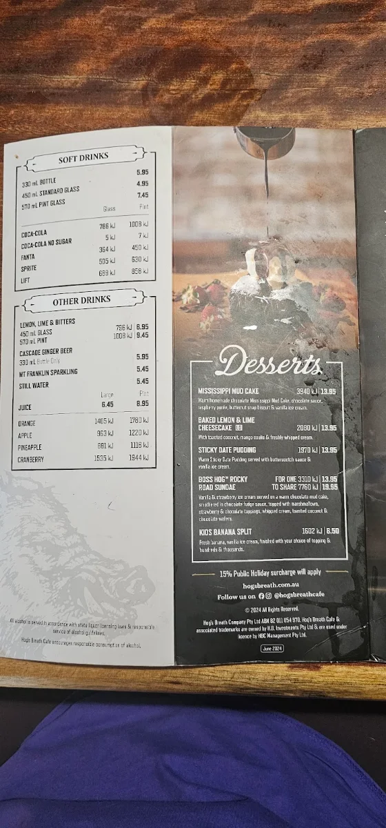 Menu, Hog's Breath Cafe Morayfield