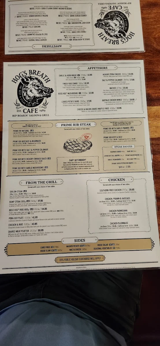 Menu, Hog's Breath Cafe Morayfield