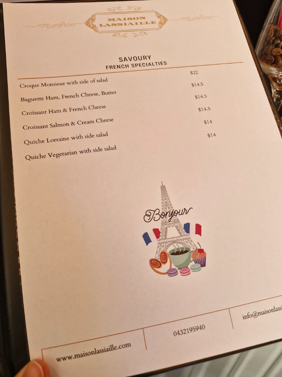 Menu, Maison LASSIAILLE - The Art of French Dessert and Chocolate