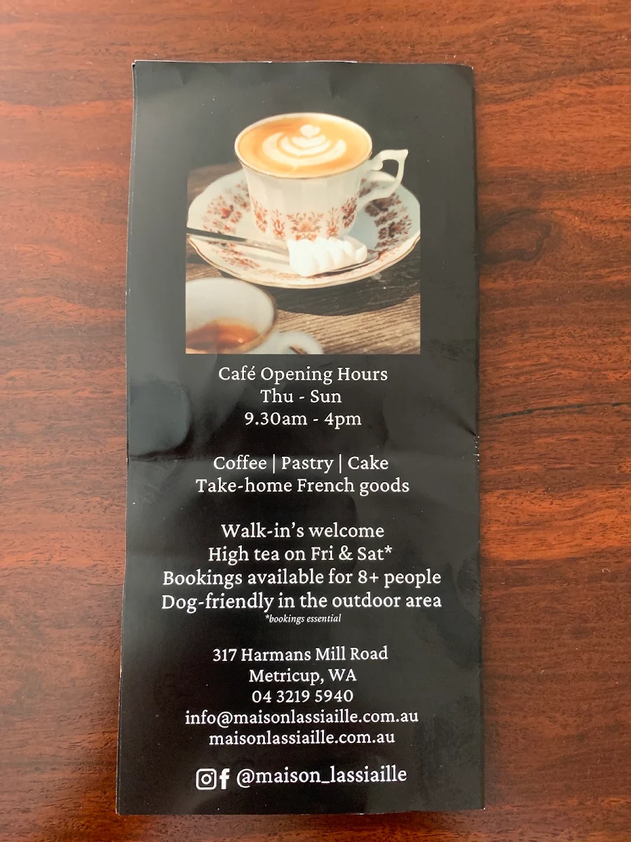 Menu, Maison LASSIAILLE - The Art of French Dessert and Chocolate