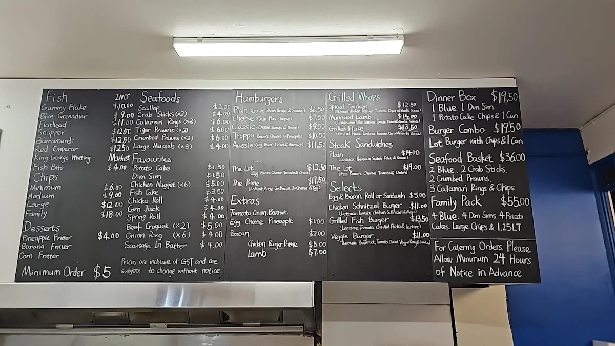 Menu, Mont Albert Fish & Chips