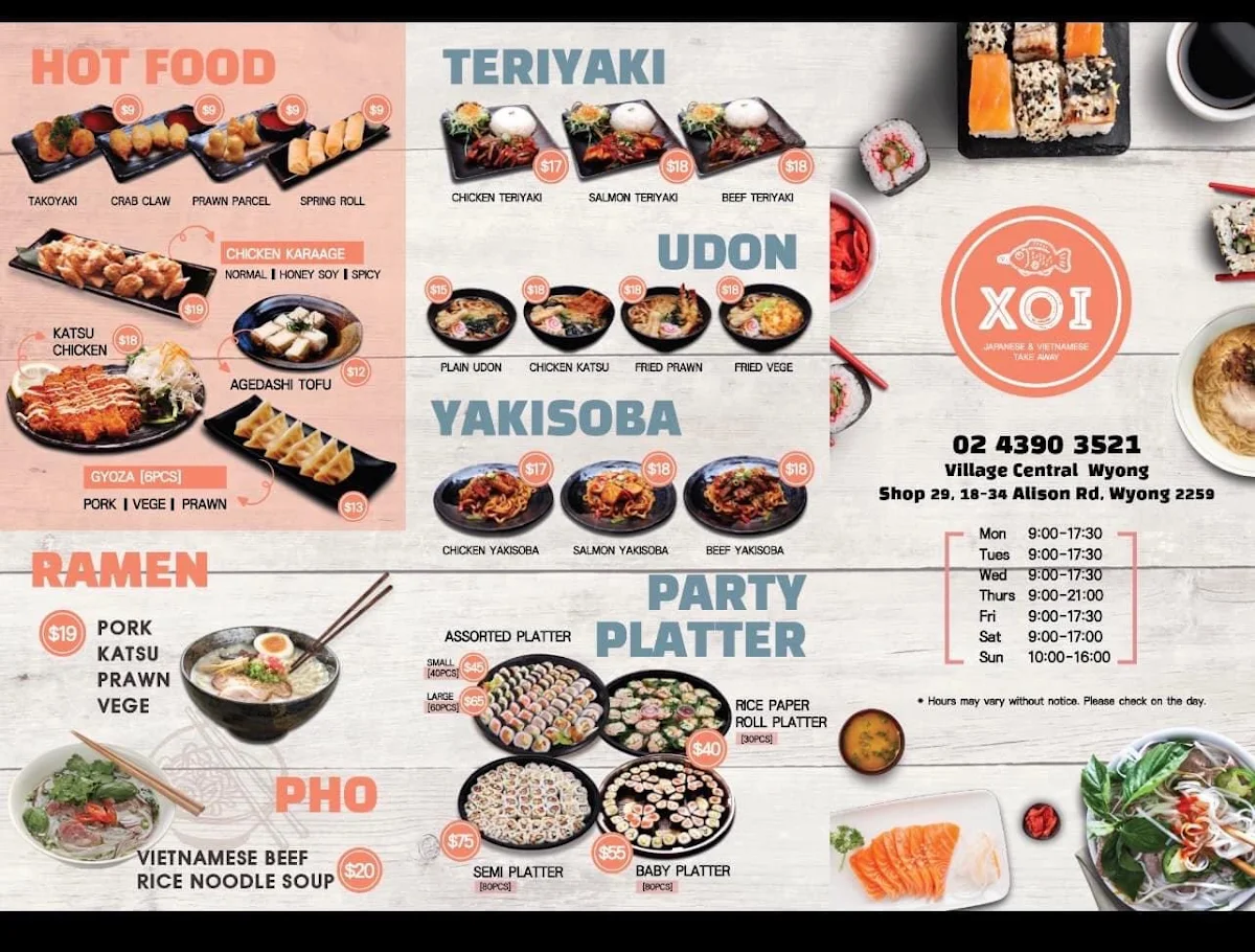 Menu, Xoi Sushi