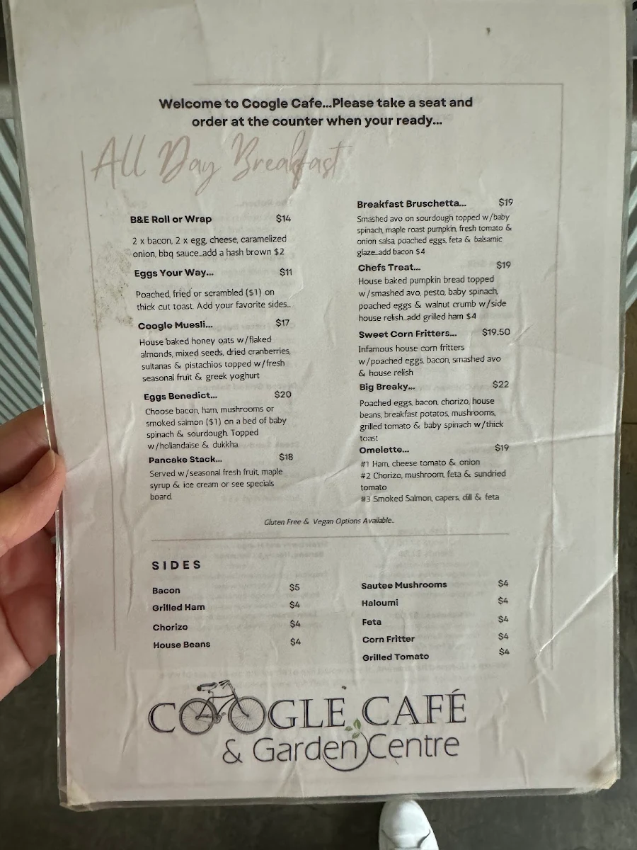 Menu, Coogle Cafe