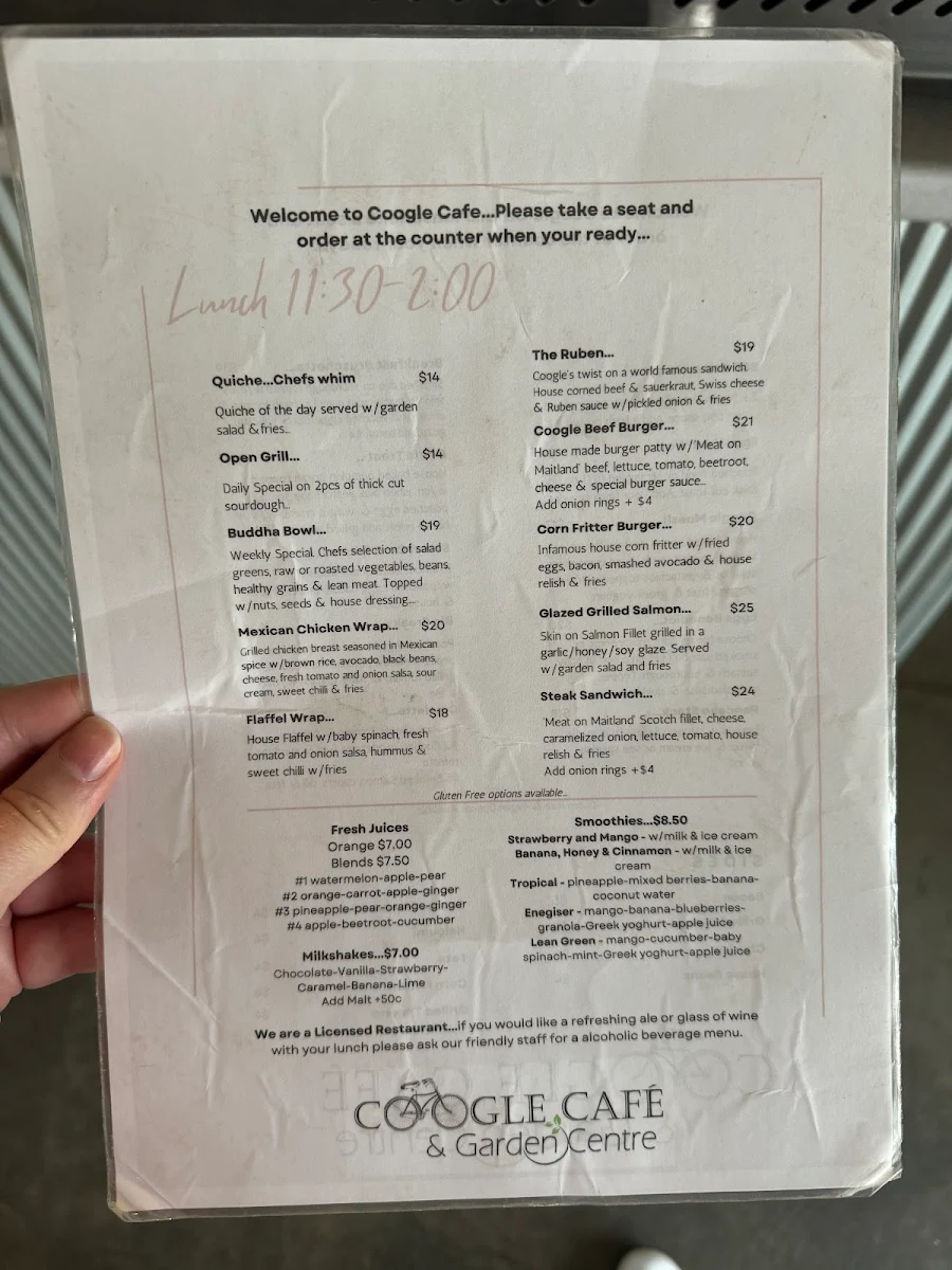 Menu, Coogle Cafe