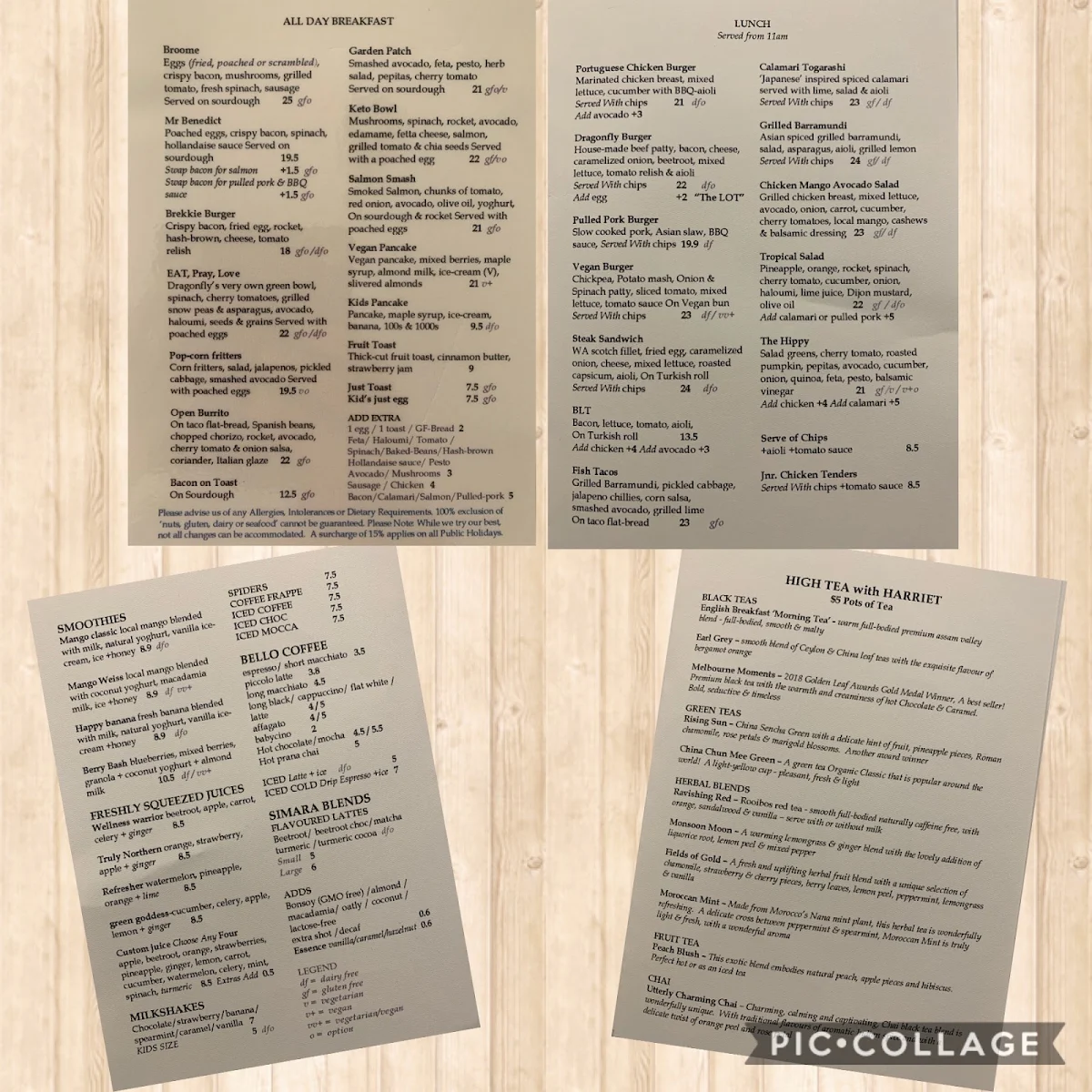 Menu, Dragonfly Cafe Broome