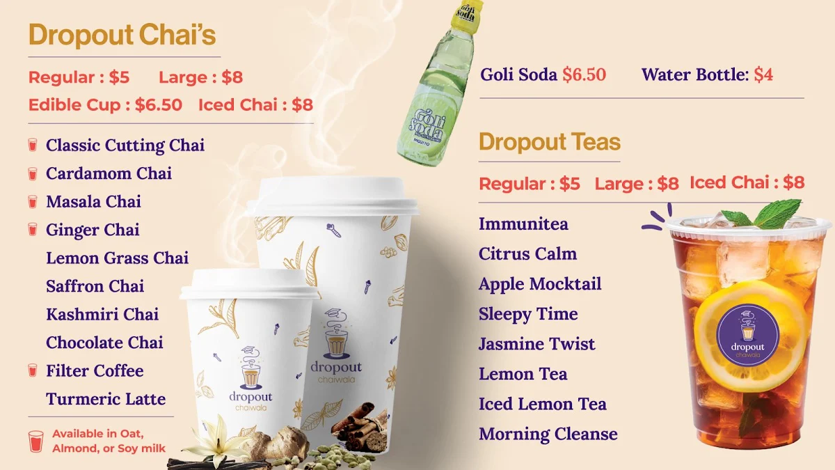 Menu, Dropout Chaiwala