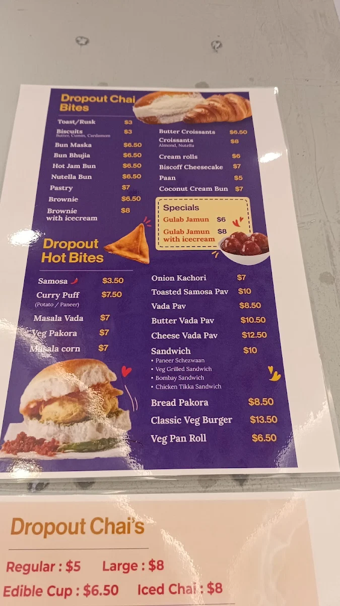 Menu, Dropout Chaiwala