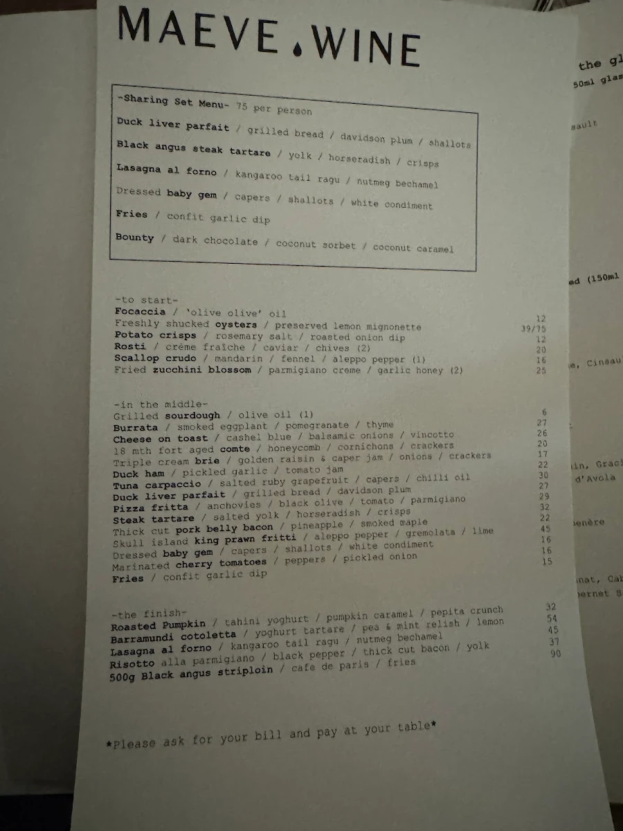 Menu, Maeve