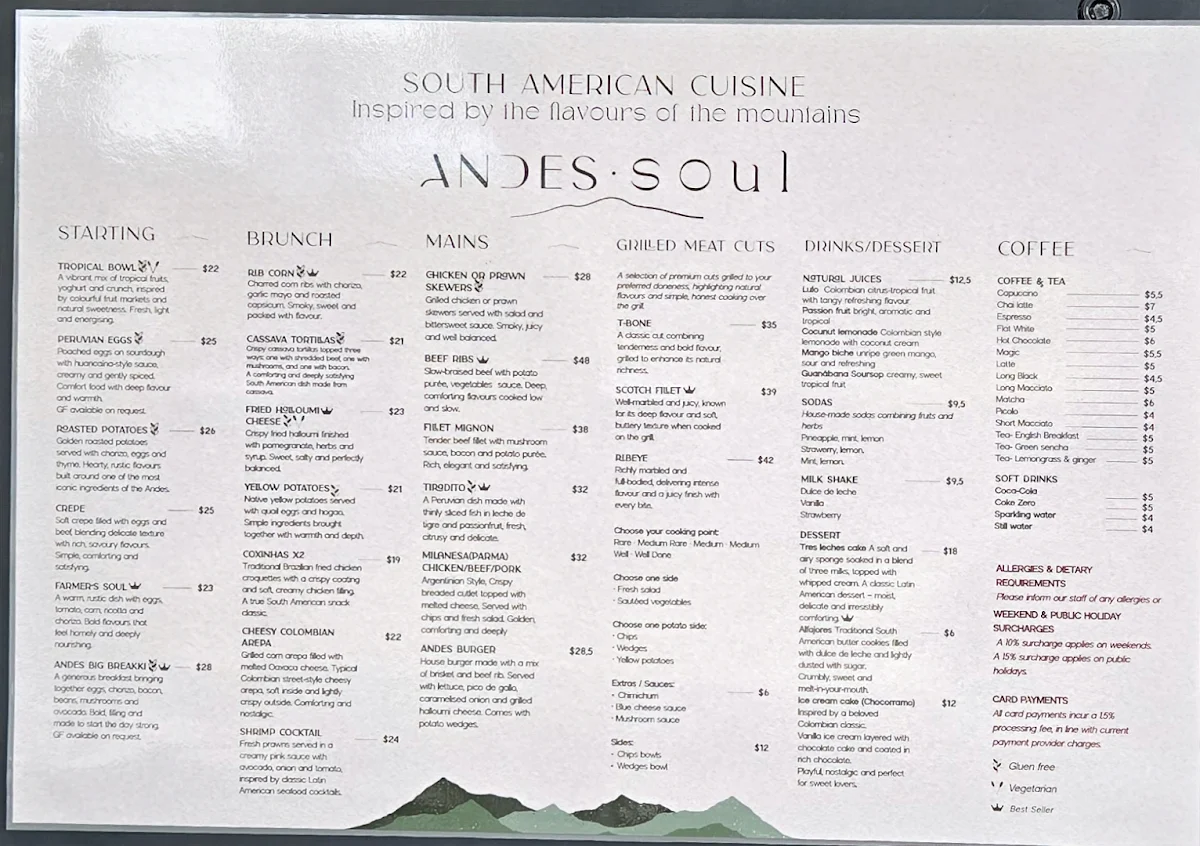 Menu, ANDES SOUL - restaurant & Bar