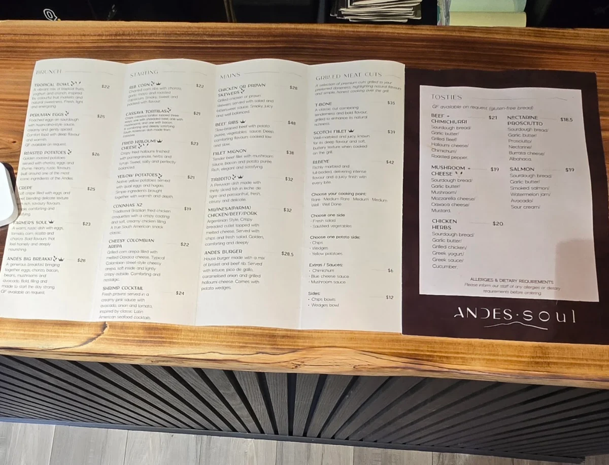 Menu, ANDES SOUL - restaurant & Bar