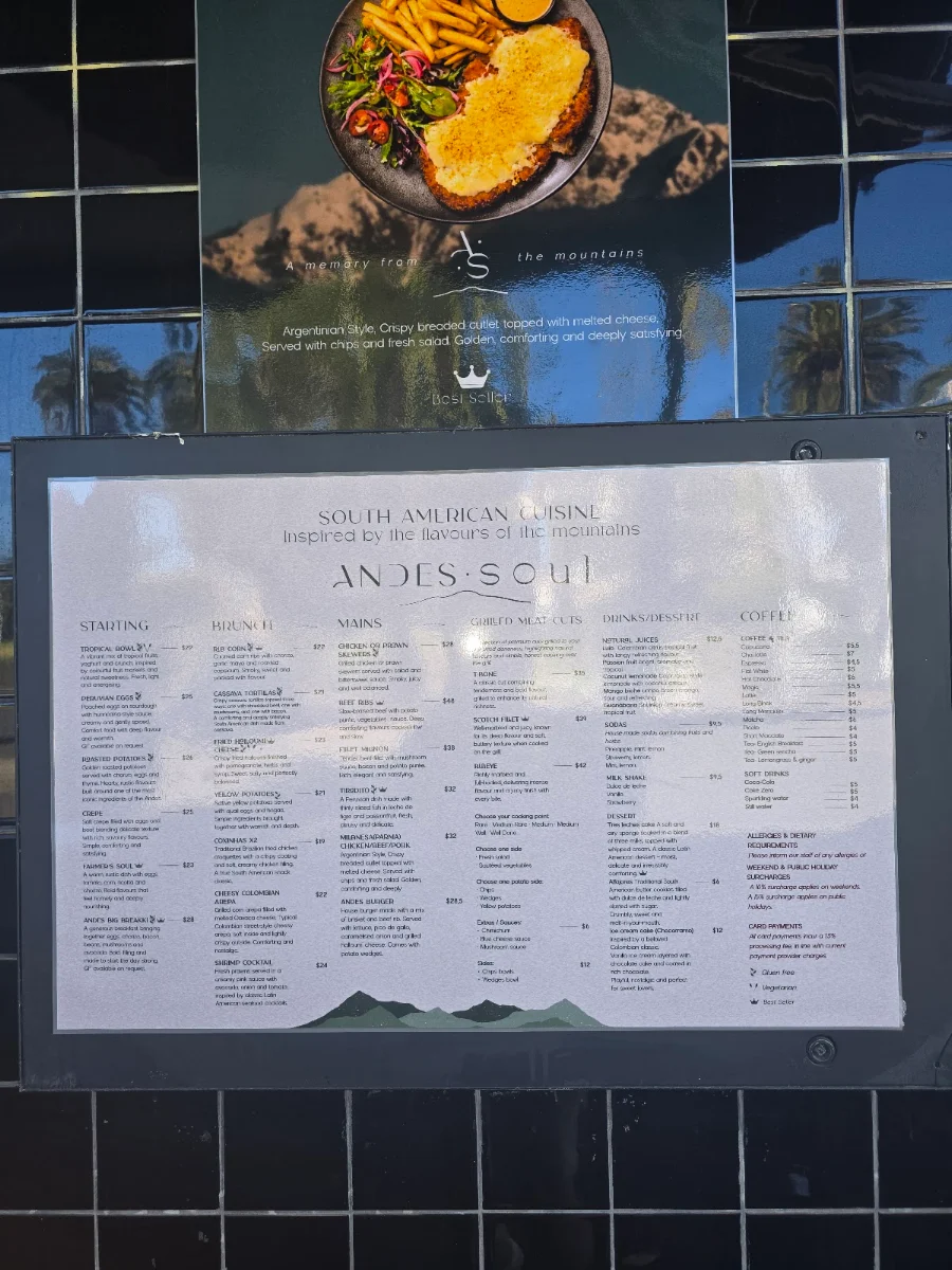 Menu, ANDES SOUL - restaurant & Bar
