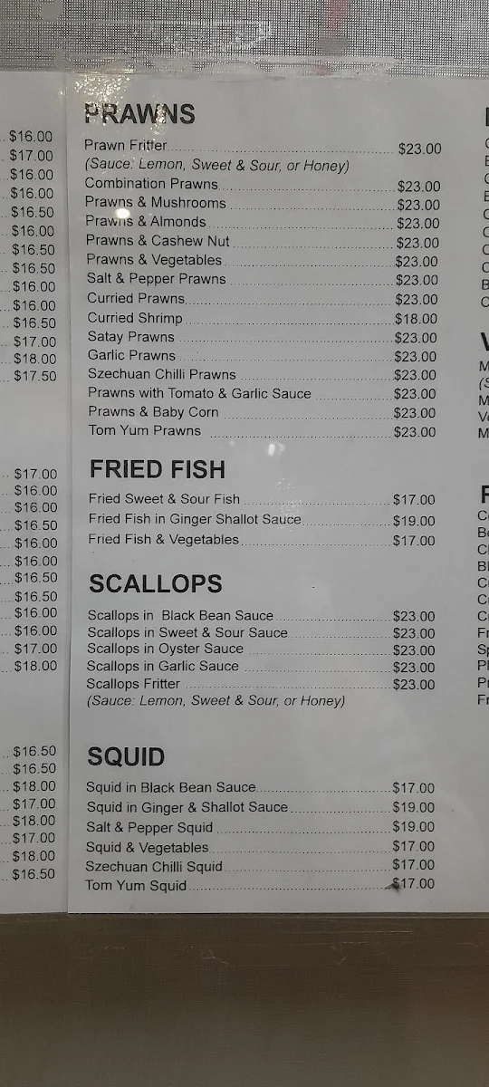Menu, Dragon Castle Chinese Restaurant