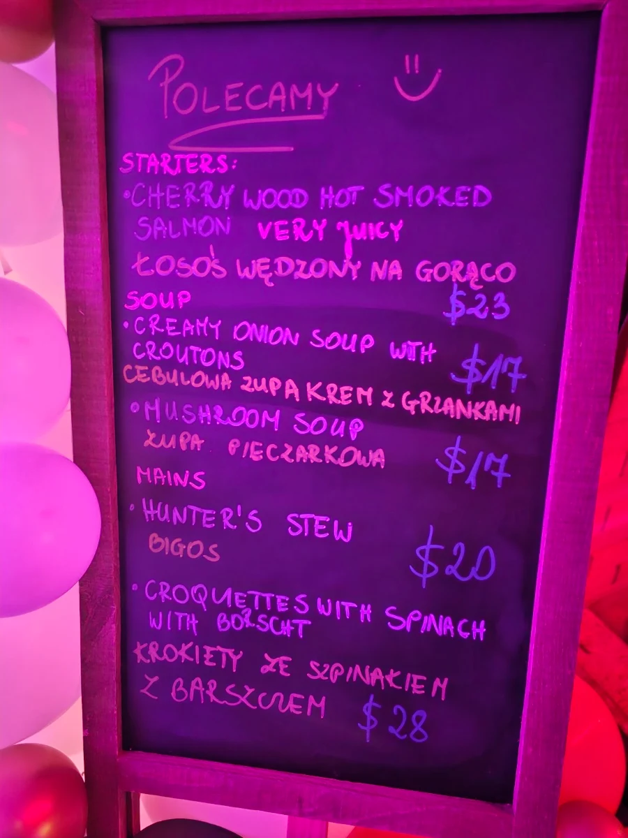 Menu, MAMUŚKA Polish Restaurant