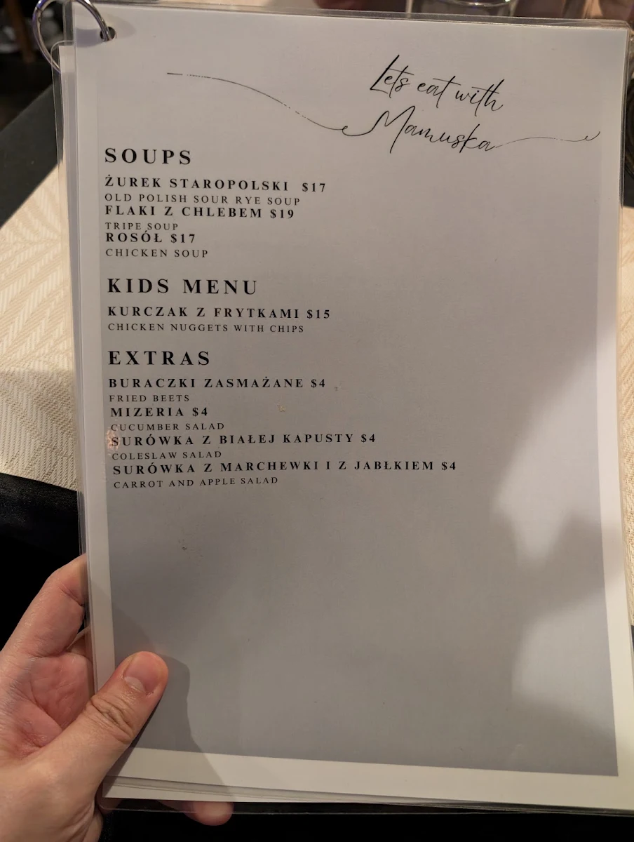 Menu, MAMUŚKA Polish Restaurant