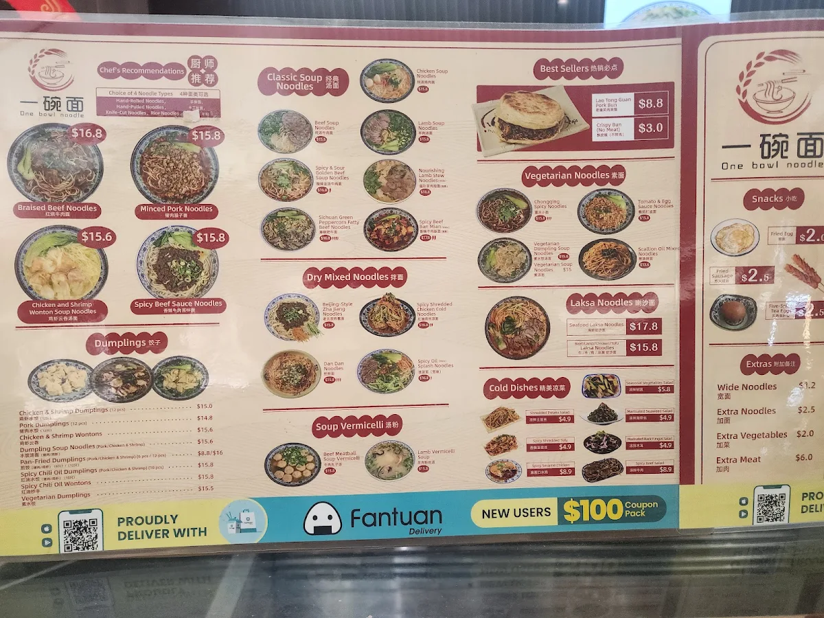Menu, One Bowl Noodle