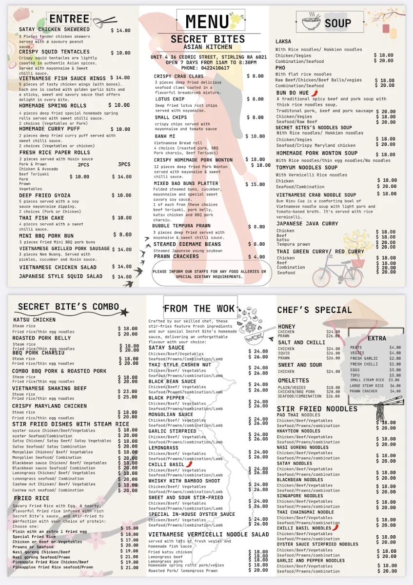 Menu, Secret Bites Asian Kitchen