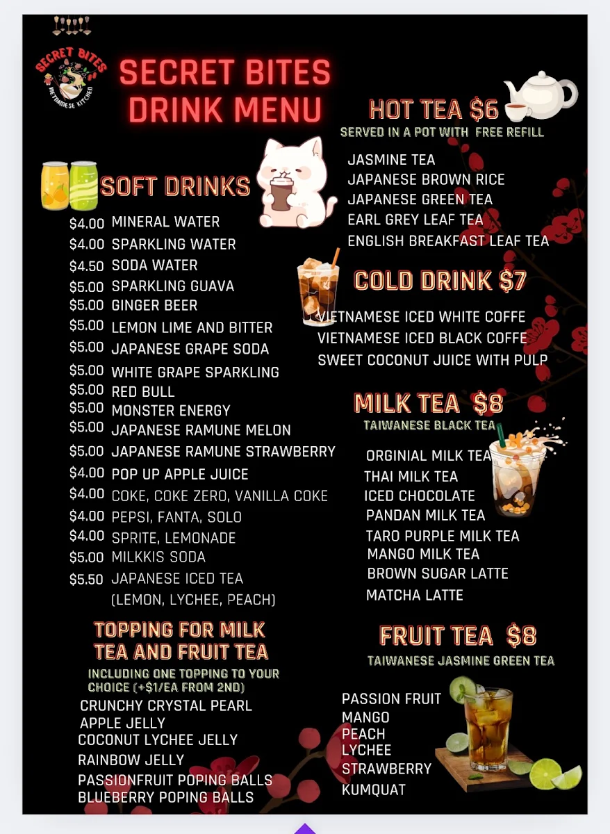 Menu, Secret Bites Asian Kitchen