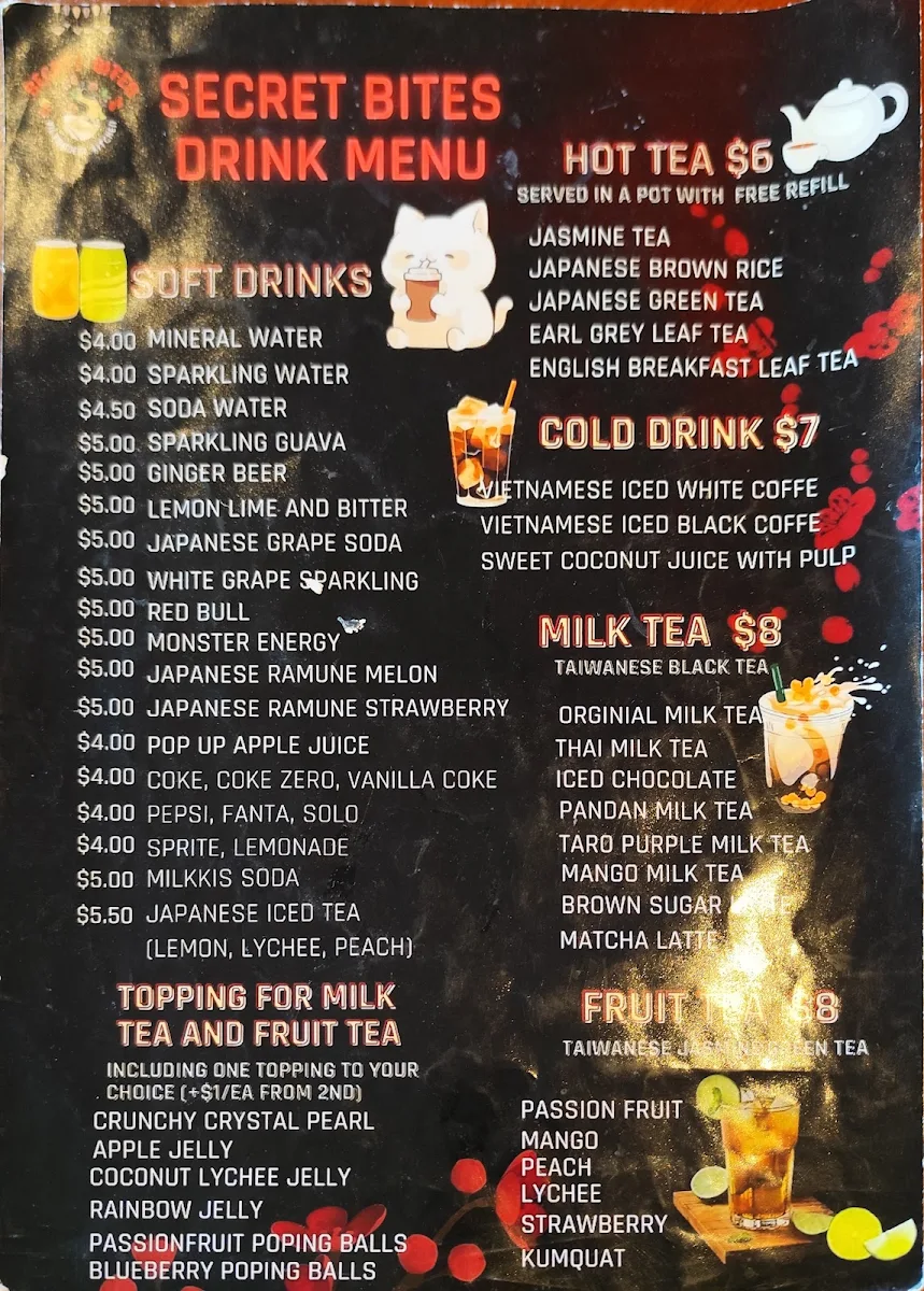 Menu, Secret Bites Asian Kitchen
