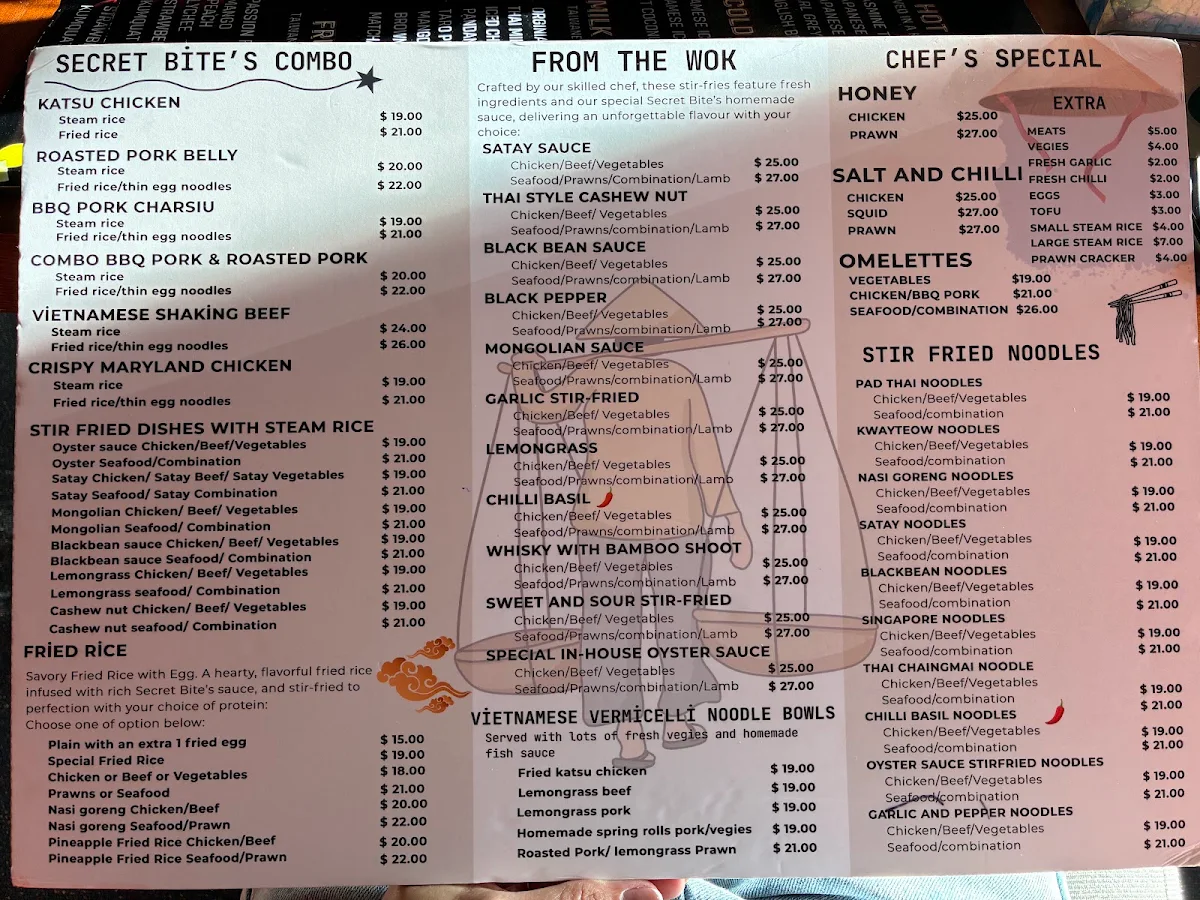 Menu, Secret Bites Asian Kitchen