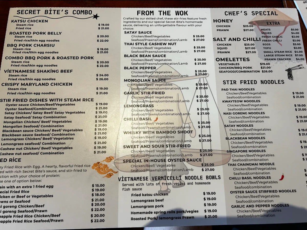 Menu, Secret Bites Asian Kitchen