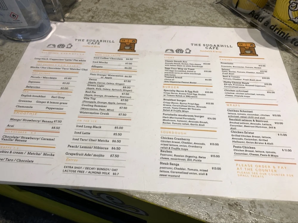 Menu, The Sugar Hill Café