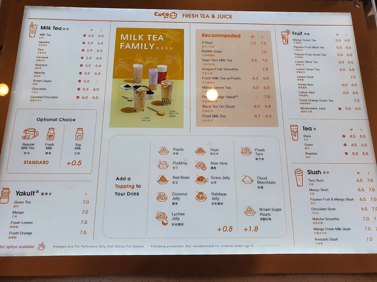 Menu, CoCo Fresh Tea & Juice