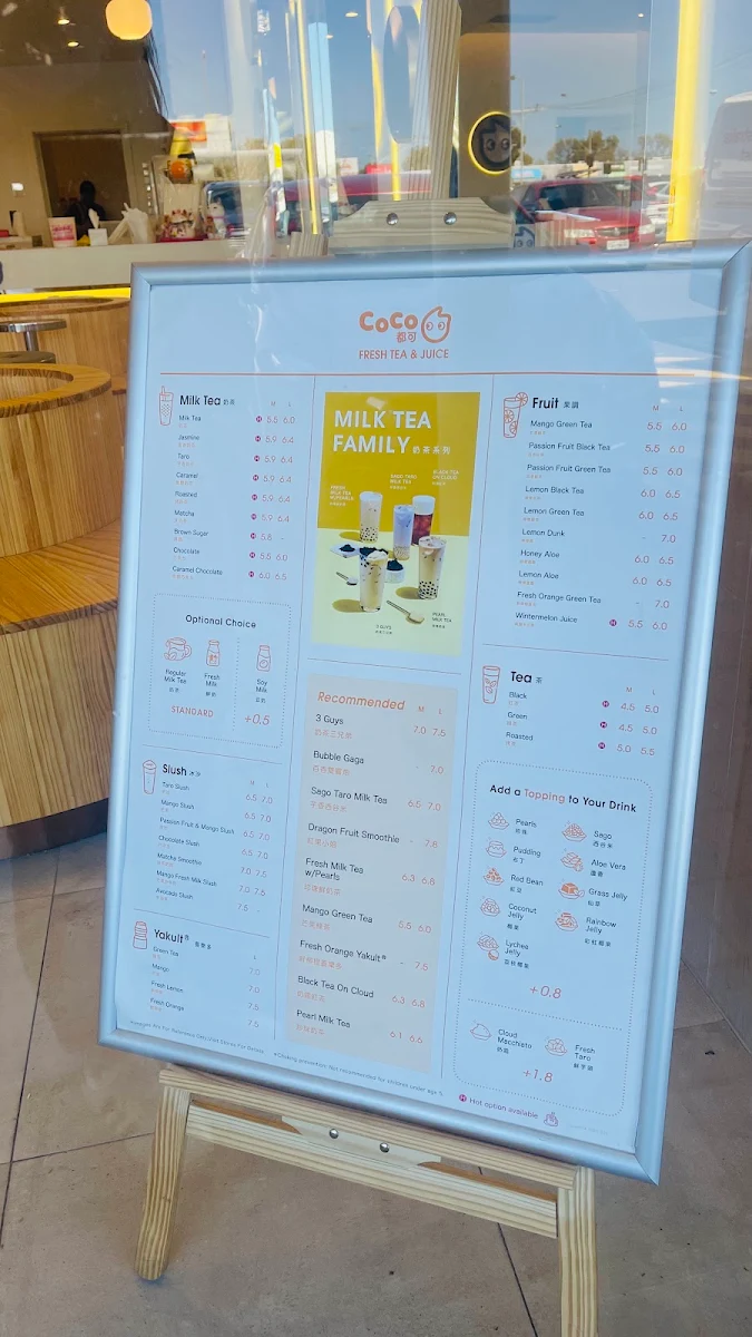 Menu, CoCo Fresh Tea & Juice