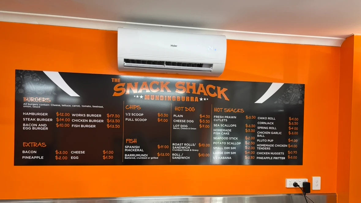 Menu, The snack shack Mundingburra