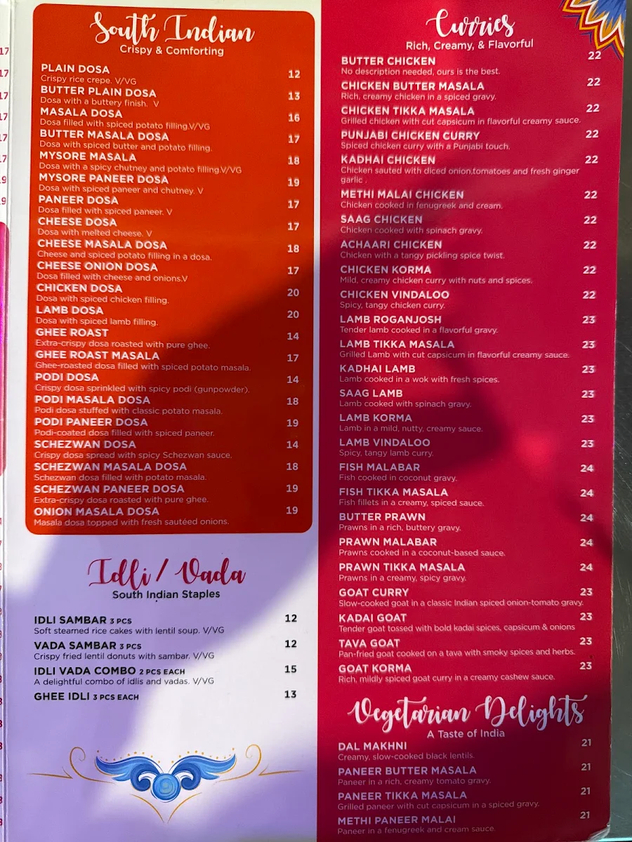 Menu, Bollywood Indian Kitchen