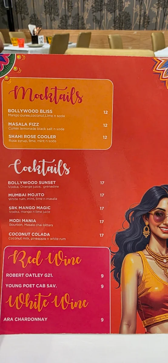 Menu, Bollywood Indian Kitchen