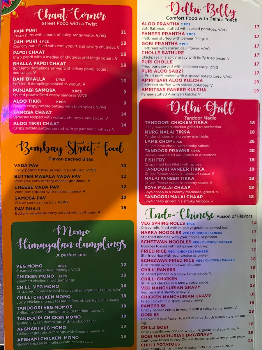 Menu, Bollywood Indian Kitchen