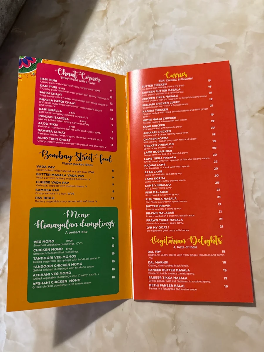 Menu, Bollywood Indian Kitchen