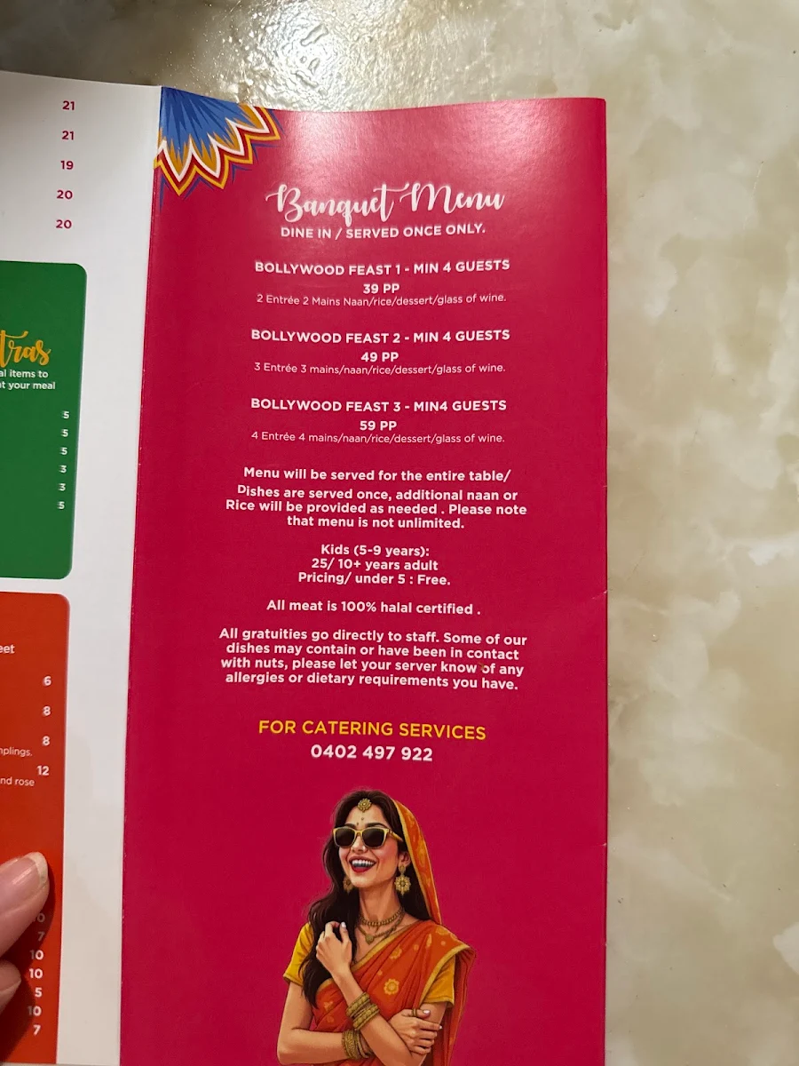 Menu, Bollywood Indian Kitchen