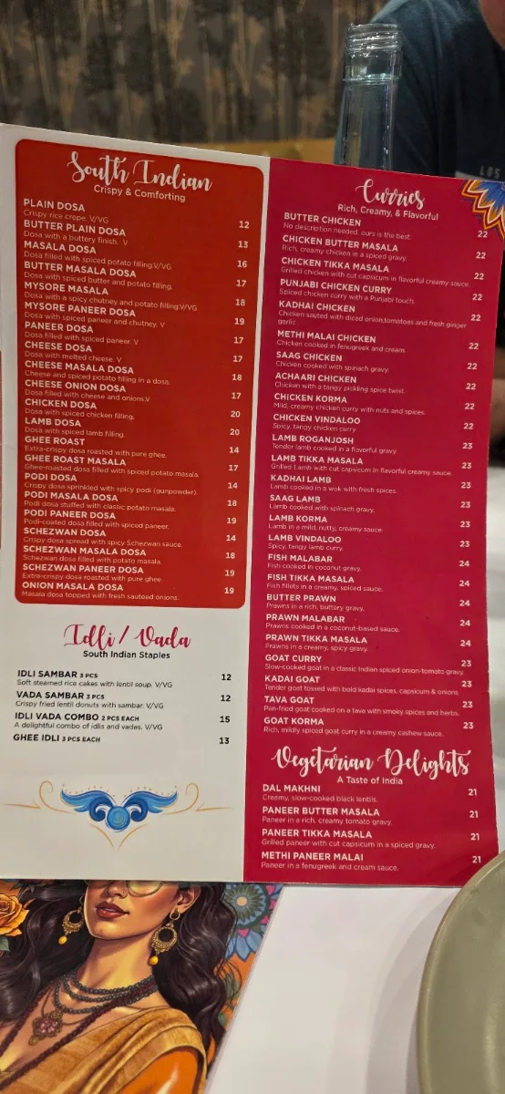 Menu, Bollywood Indian Kitchen