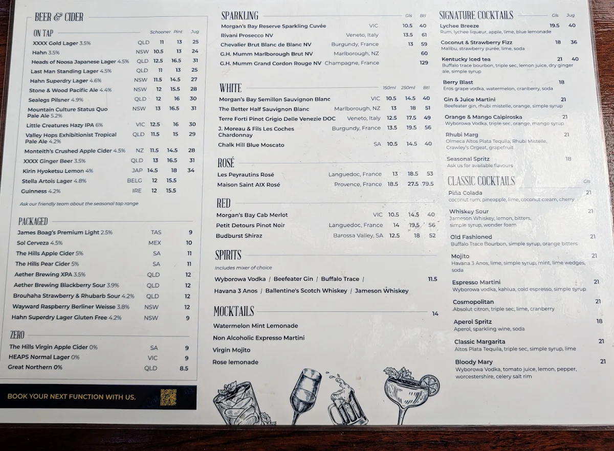 Menu, Southbank Beer Garden