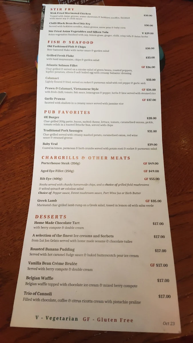 Menu, The Old England Hotel