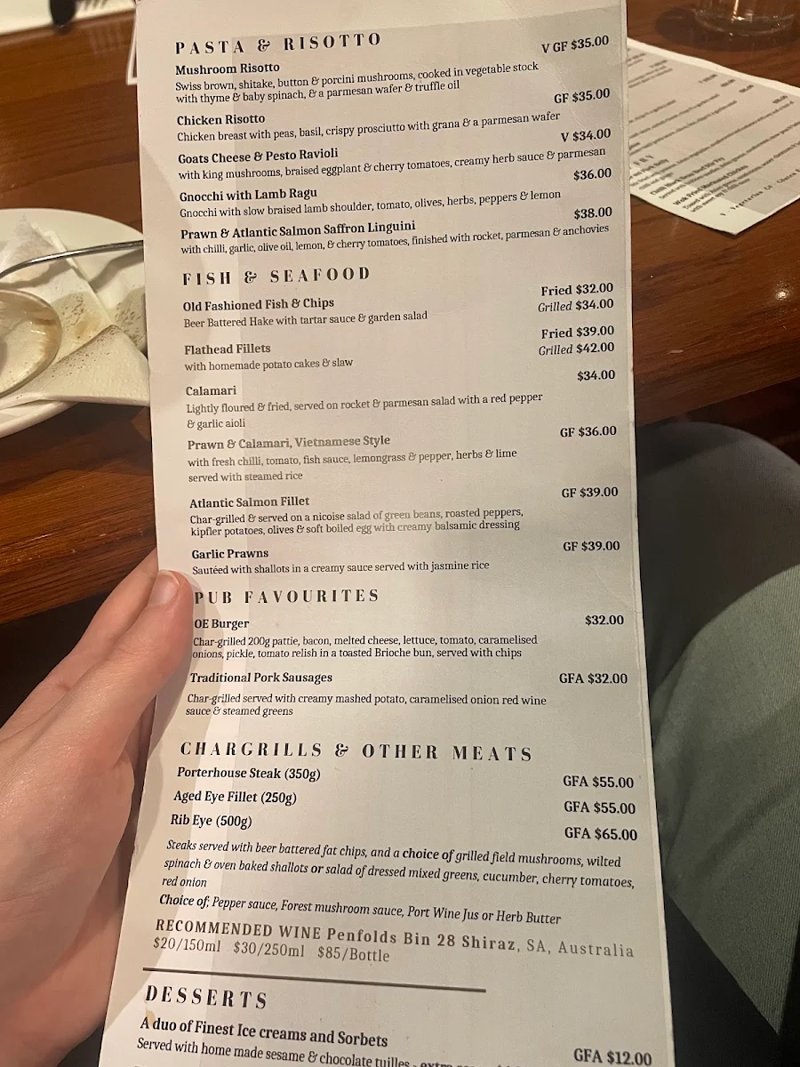 Menu, The Old England Hotel