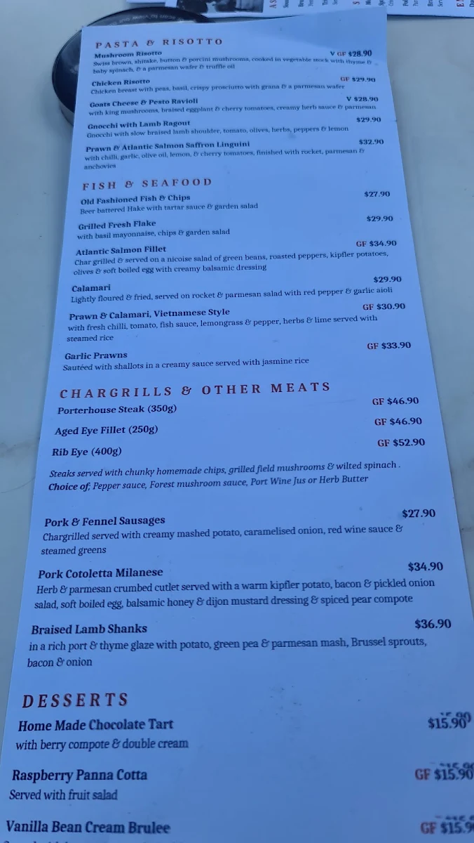 Menu, The Old England Hotel
