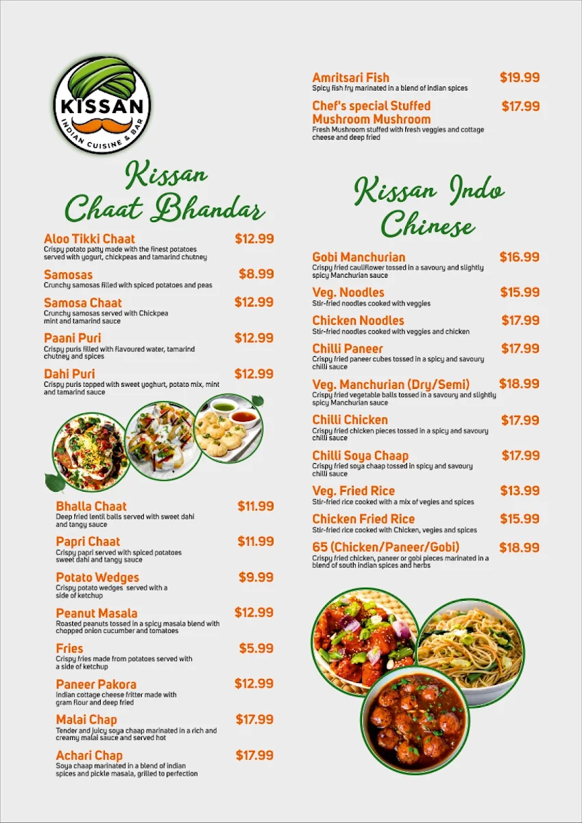 Menu, Kissan Indian Cuisine & Bar
