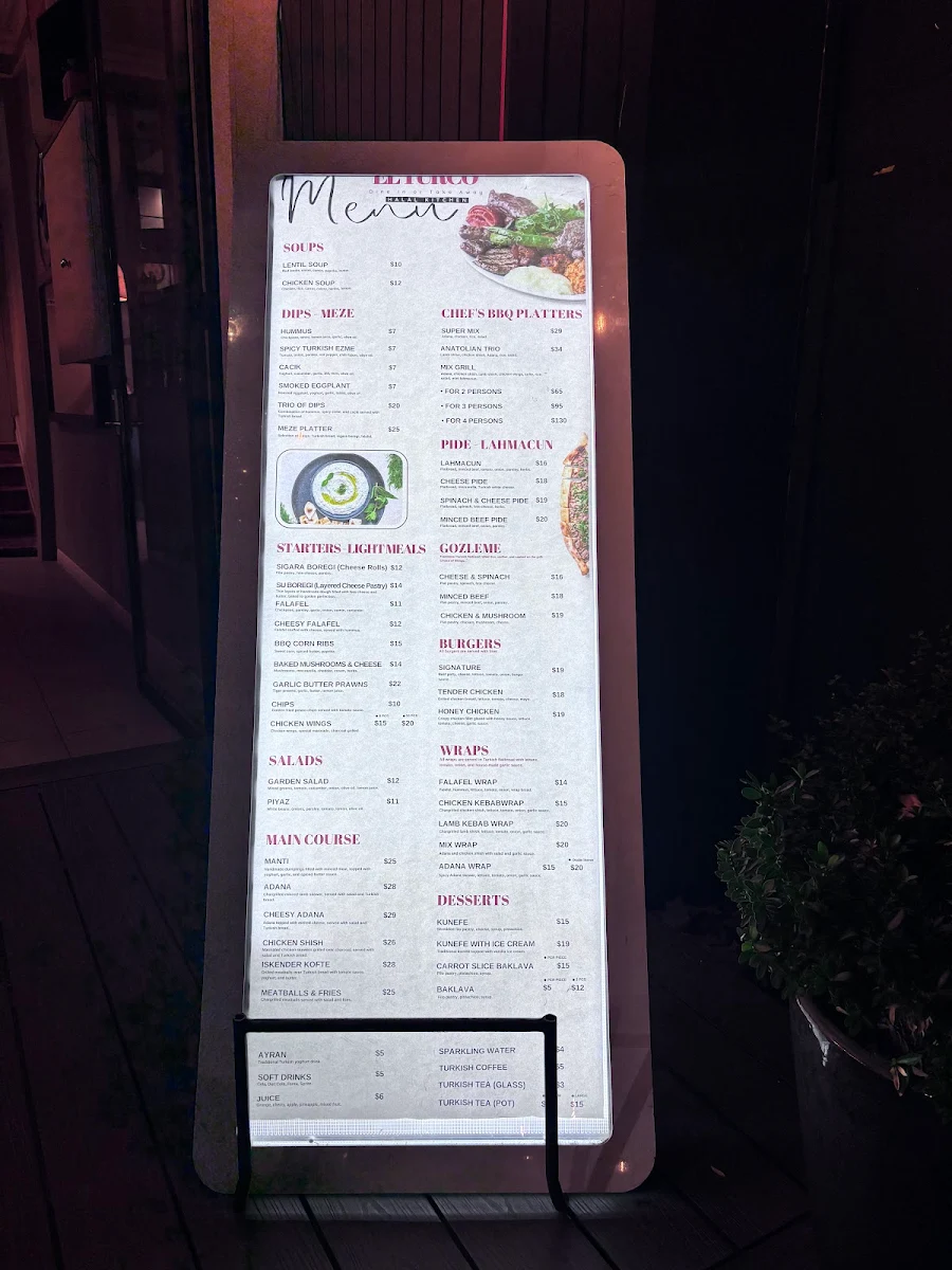 Menu, El Turco