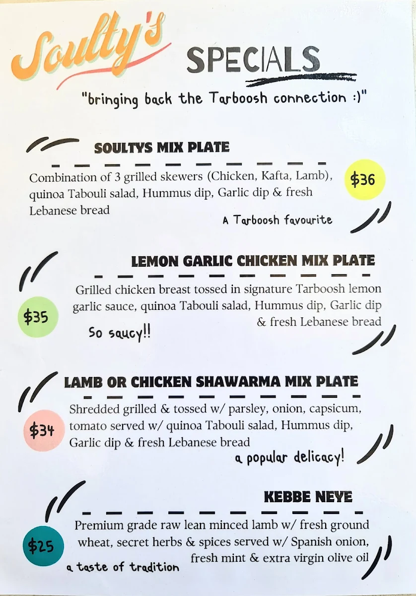 Menu, Soultys