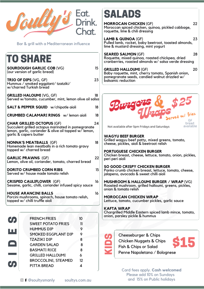 Menu, Soultys