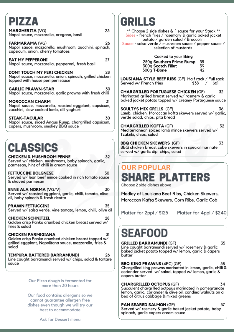 Menu, Soultys