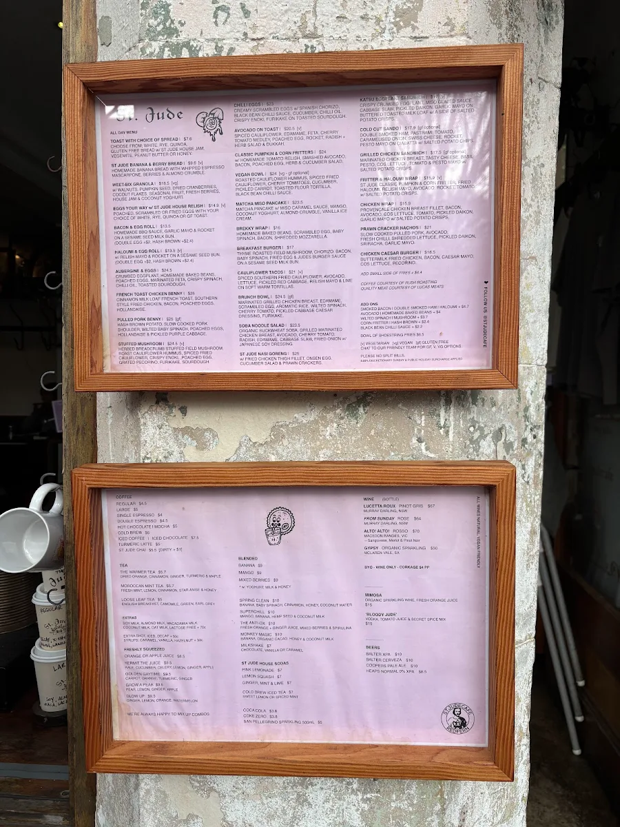 Menu, St Jude Cafe